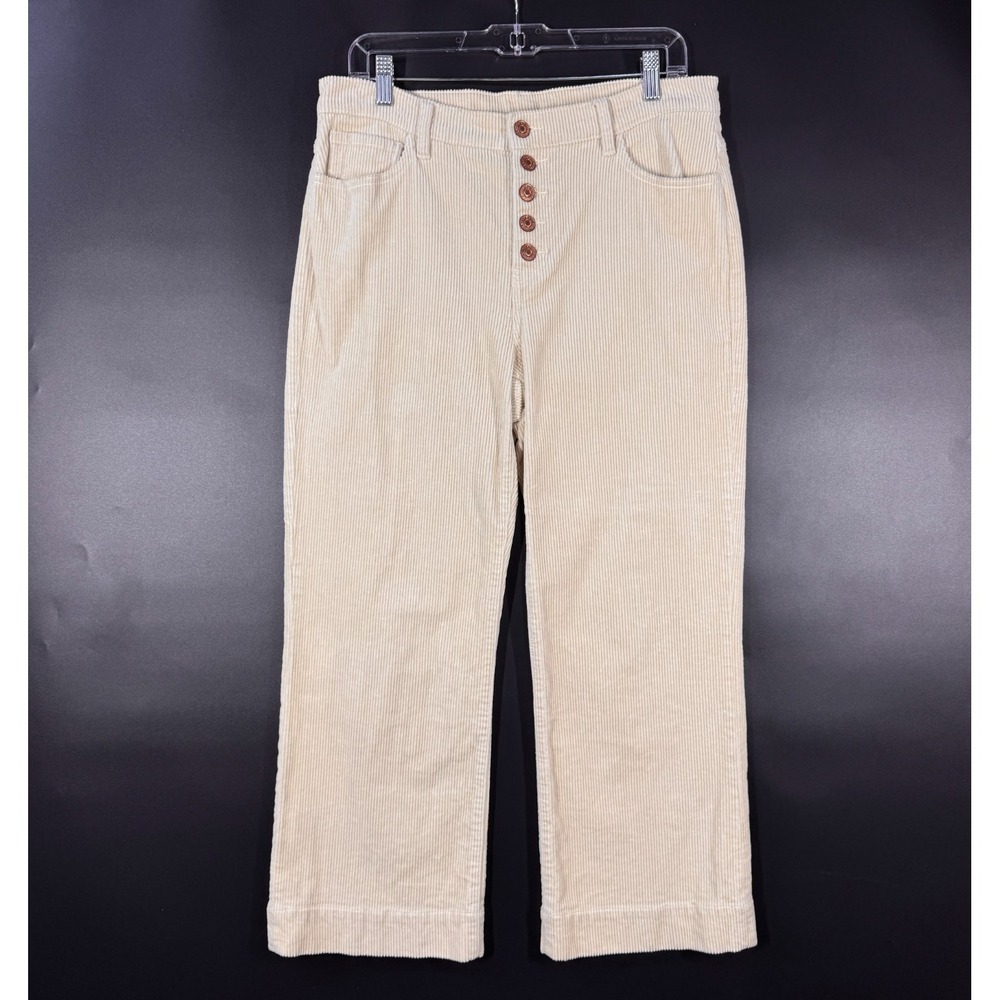 Cabi Pants Women 8 Ivory Wide Leg Button Fly High Rise Corduroy Casual